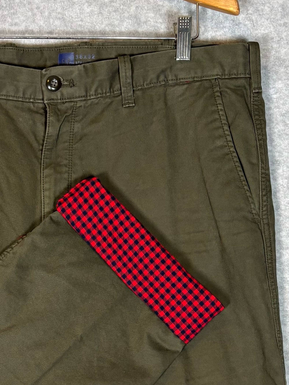 Gap Straight Leg Flannel Lined Chino Pants-Olive Green Khaki-Men Size 38x32